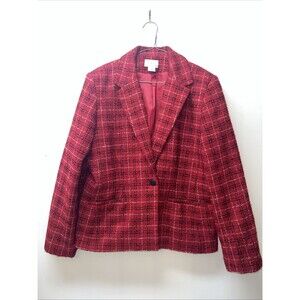 Vintage Cricket Lane Collection Women’s Blazer Red Tweed W/Plaid Pattern Size 12